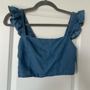 Denim Ruffle Strap Women's Top